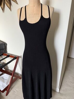 Maje Black Ribbed Double-Strap Knit Maxi Dress